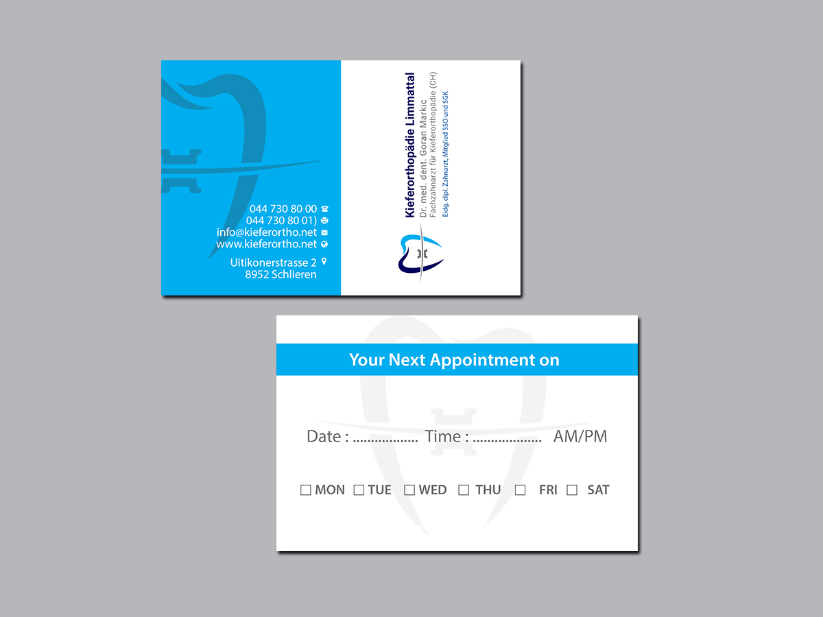 Business Card Design by Creations Box 2015 for Kieferorthopädie Limmattal GmbH | Design #17317611