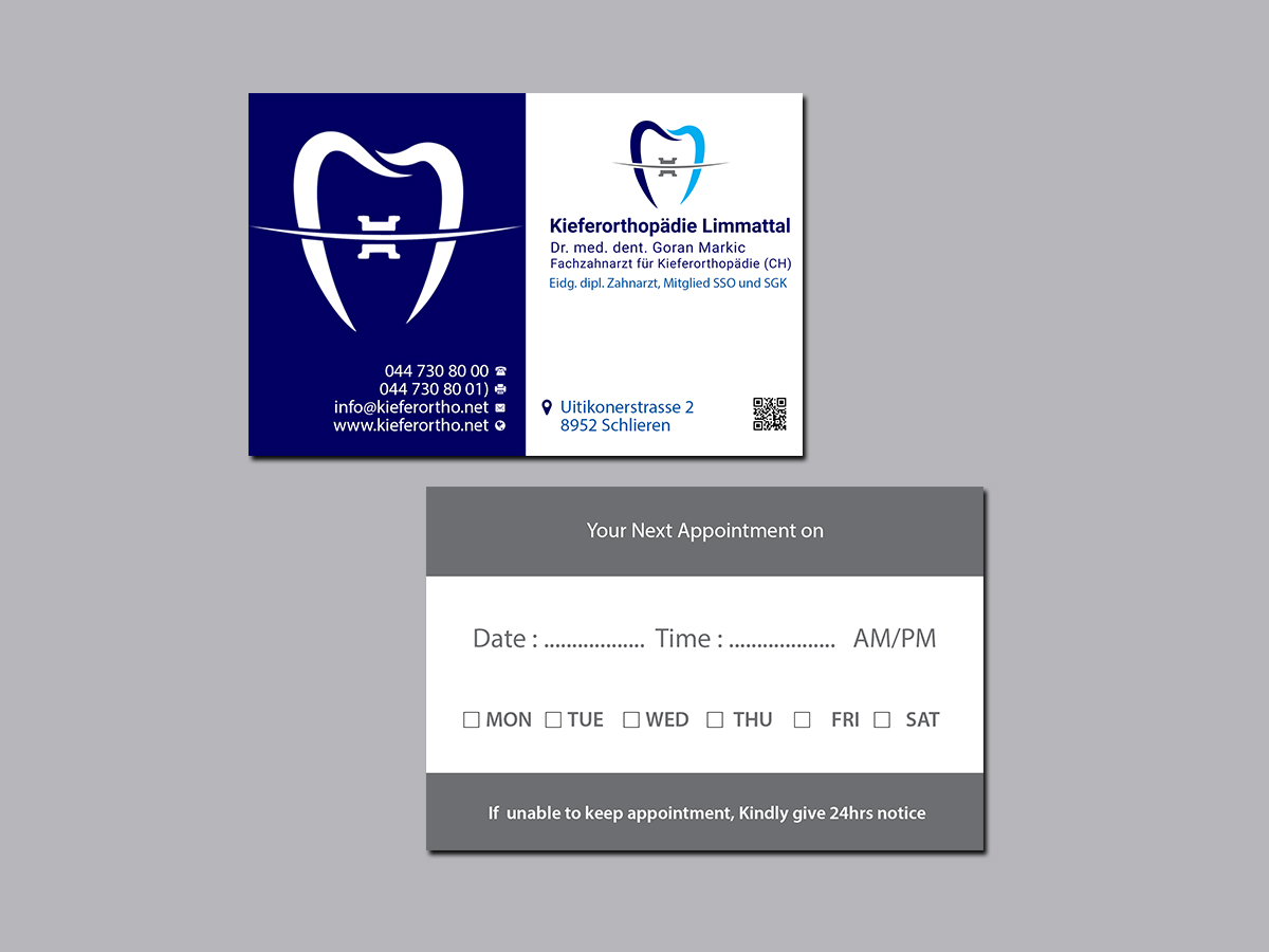 Business Card Design by Creations Box 2015 for Kieferorthopädie Limmattal GmbH | Design #17317612