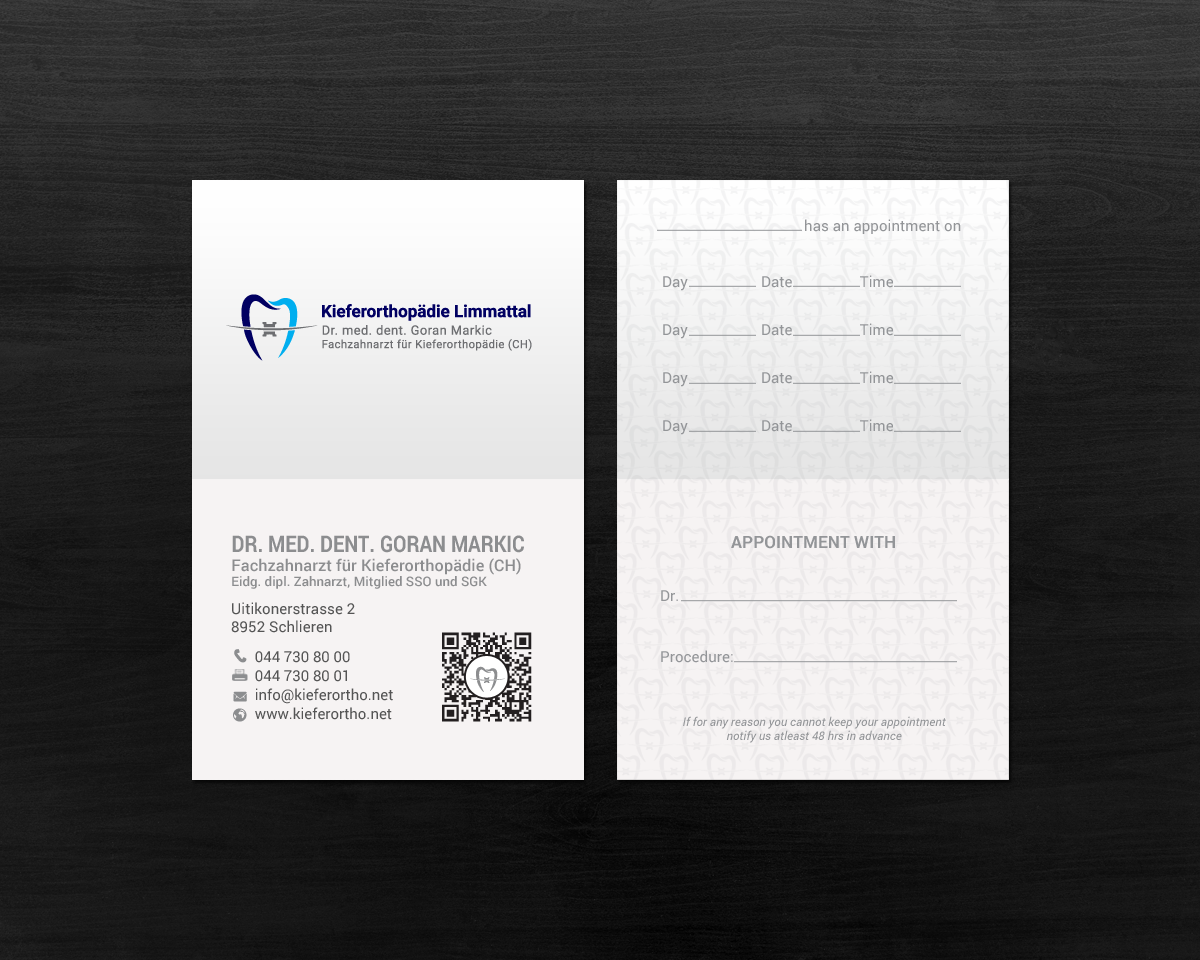 Business Card Design by chandrayaan.creative for Kieferorthopädie Limmattal GmbH | Design #17322140