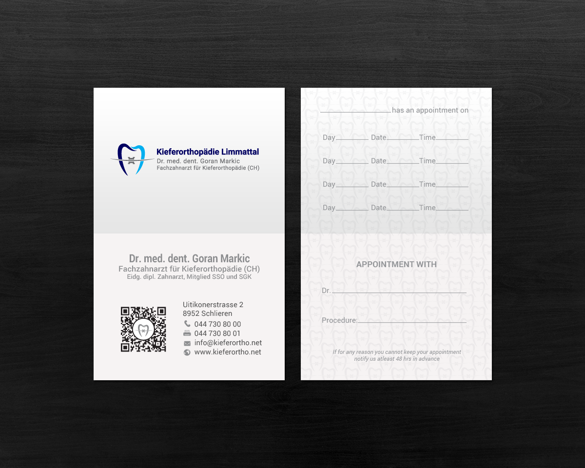 Business Card Design by chandrayaan.creative for Kieferorthopädie Limmattal GmbH | Design #17322142