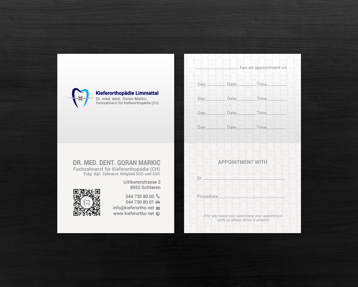 Business Card Design by chandrayaan.creative for Kieferorthopädie Limmattal GmbH | Design #17322143