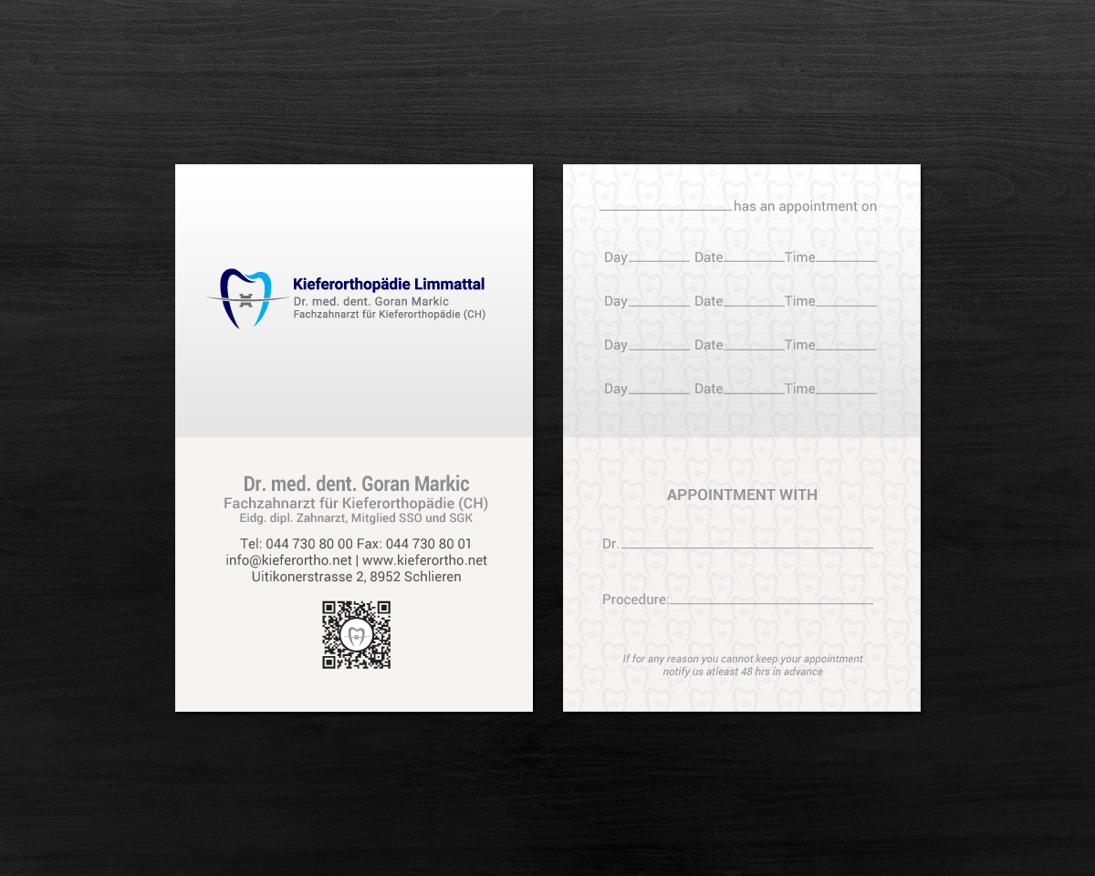 Business Card Design by chandrayaan.creative for Kieferorthopädie Limmattal GmbH | Design #17322144