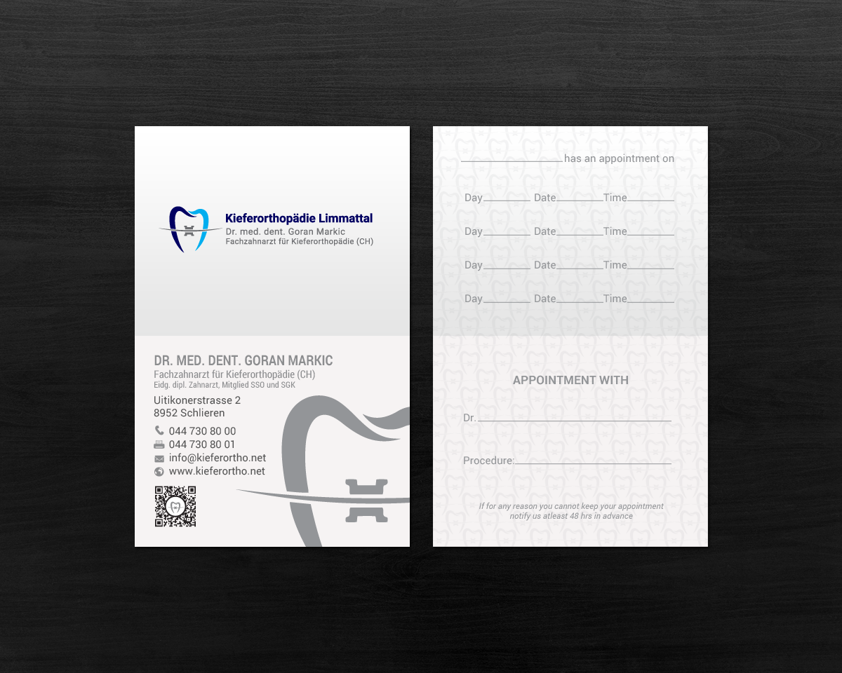 Business Card Design by chandrayaan.creative for Kieferorthopädie Limmattal GmbH | Design #17322589