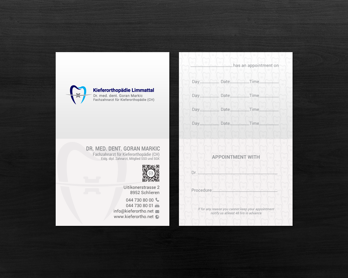 Business Card Design by chandrayaan.creative for Kieferorthopädie Limmattal GmbH | Design #17322591