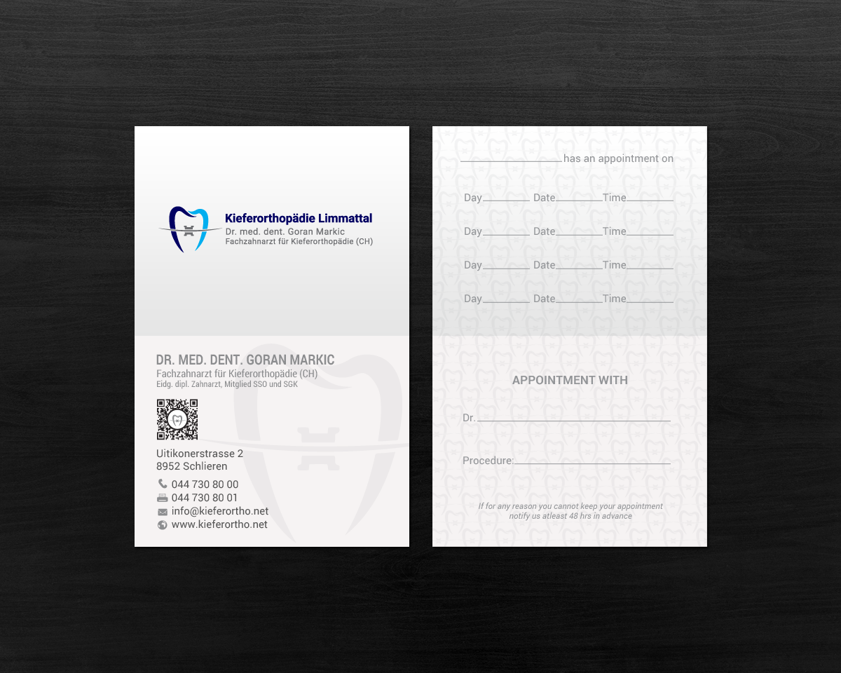 Business Card Design by chandrayaan.creative for Kieferorthopädie Limmattal GmbH | Design #17322592