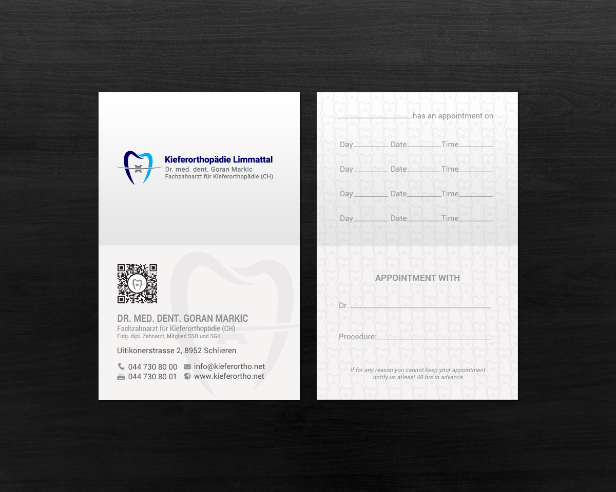 Business Card Design by chandrayaan.creative for Kieferorthopädie Limmattal GmbH | Design #17322640