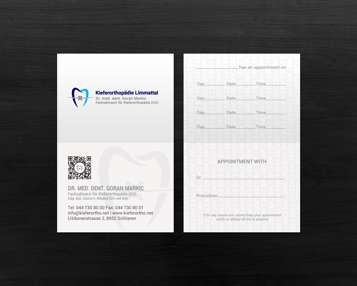 Business Card Design by chandrayaan.creative for Kieferorthopädie Limmattal GmbH | Design #17322641