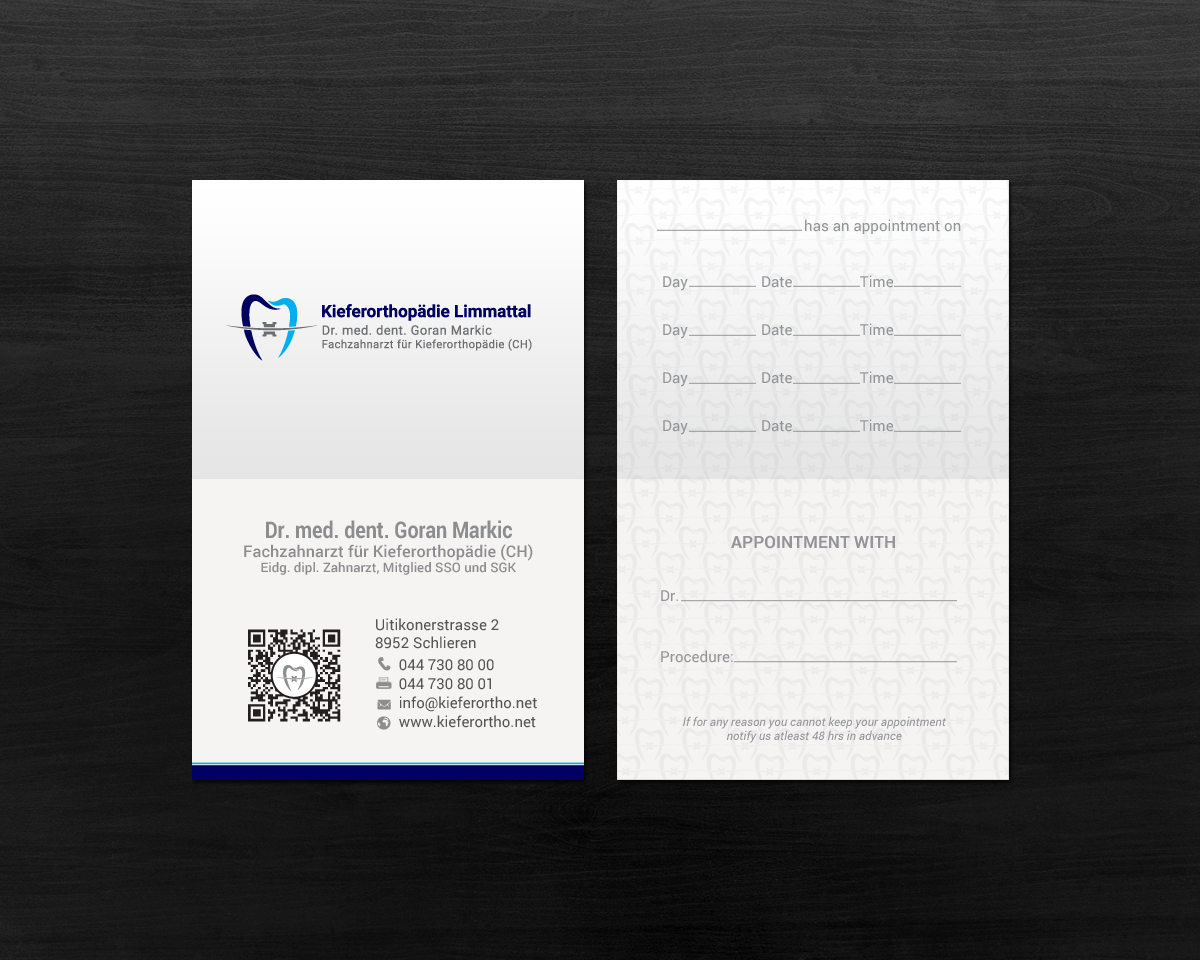 Business Card Design by chandrayaan.creative for Kieferorthopädie Limmattal GmbH | Design #17322642