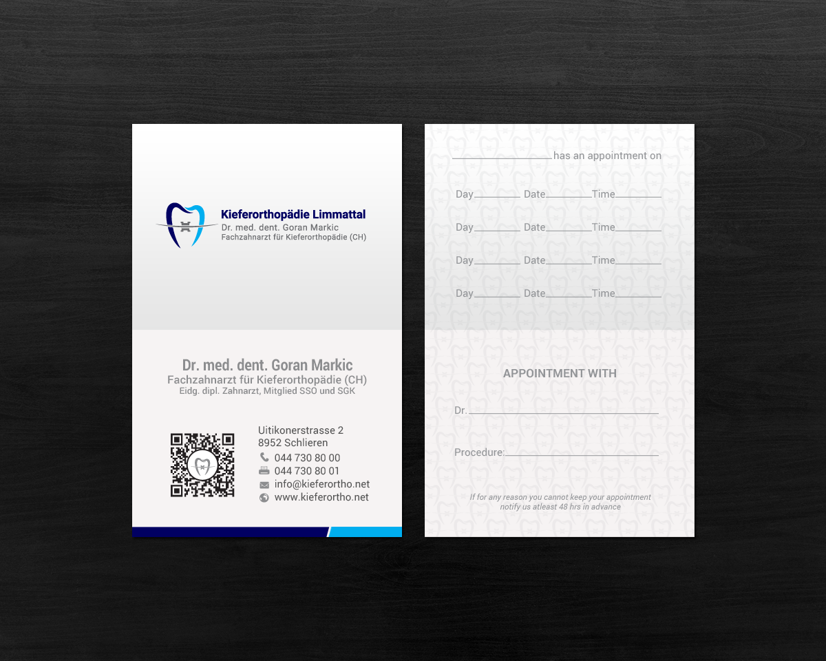 Business Card Design by chandrayaan.creative for Kieferorthopädie Limmattal GmbH | Design #17322643