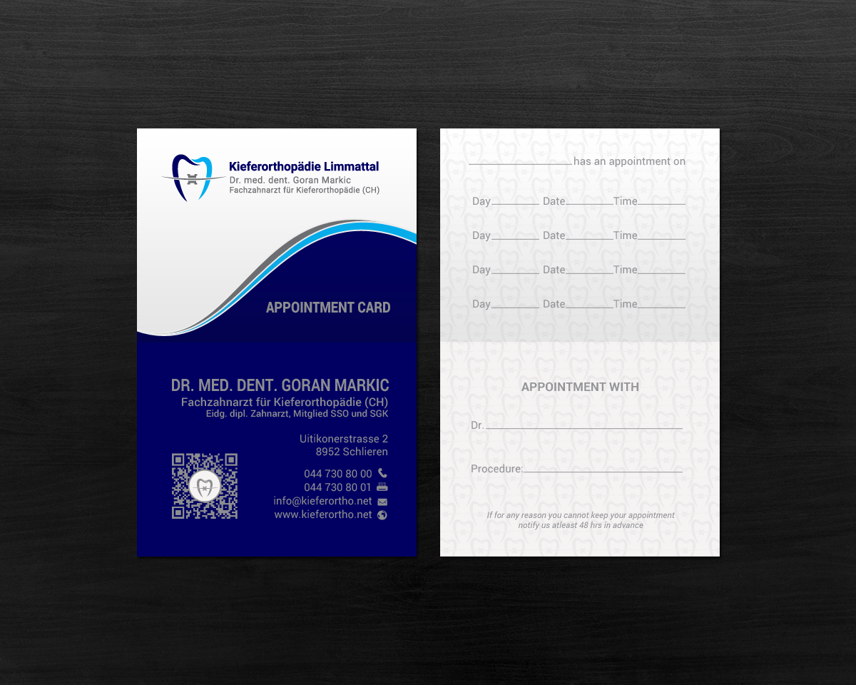 Business Card Design by chandrayaan.creative for Kieferorthopädie Limmattal GmbH | Design #17322779