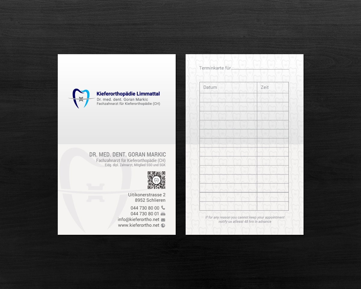 Business Card Design by chandrayaan.creative for Kieferorthopädie Limmattal GmbH | Design #17420524