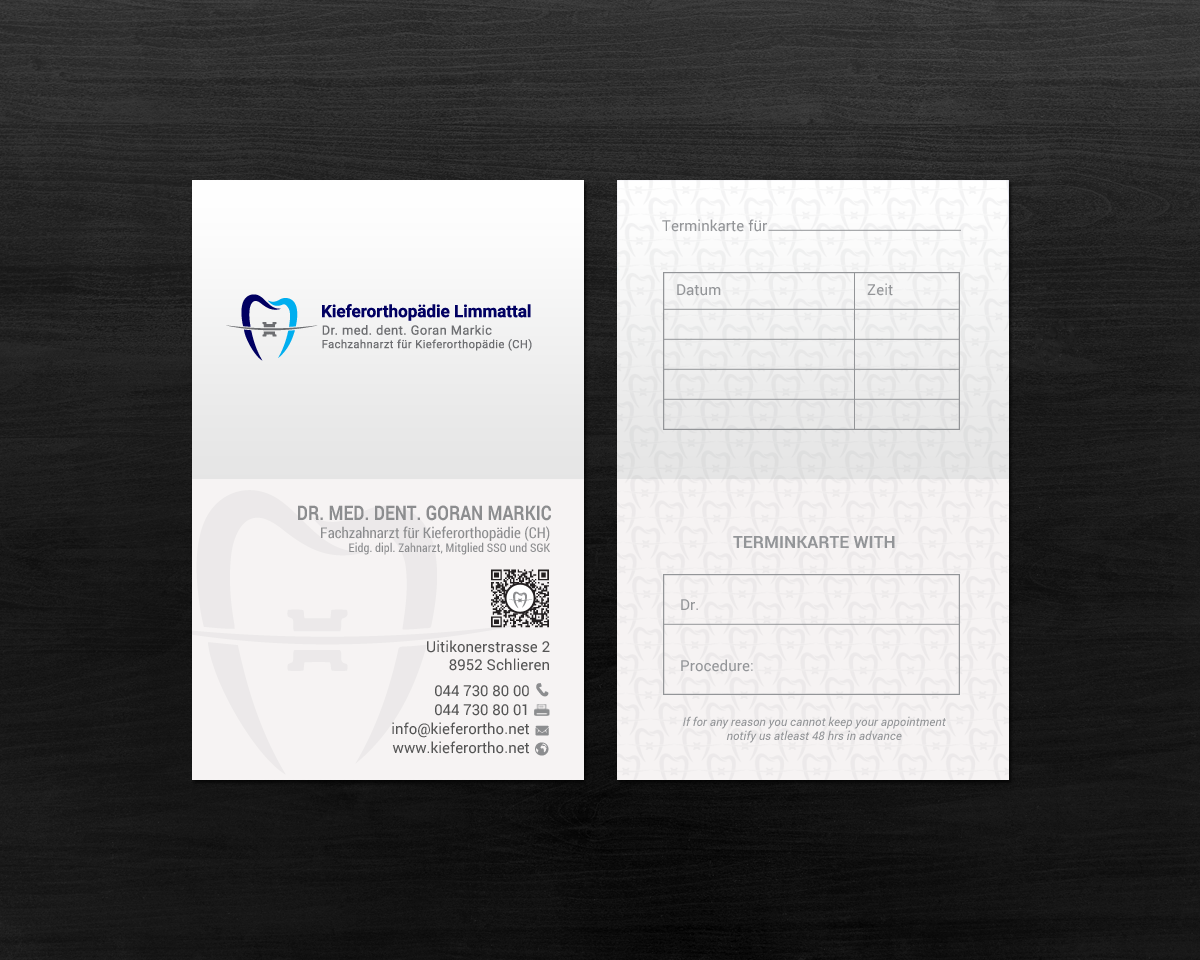 Business Card Design by chandrayaan.creative for Kieferorthopädie Limmattal GmbH | Design #17421881