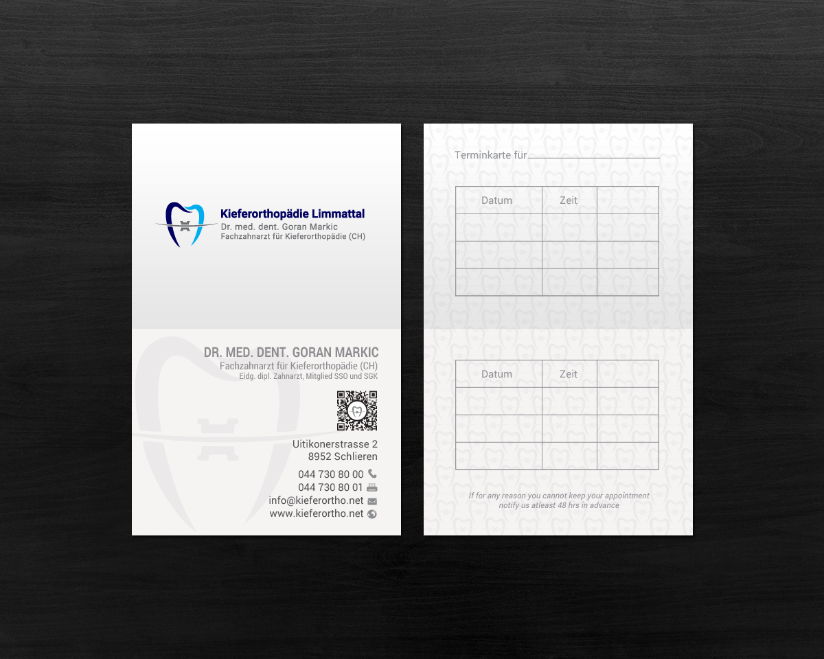 Business Card Design by chandrayaan.creative for Kieferorthopädie Limmattal GmbH | Design #17421883