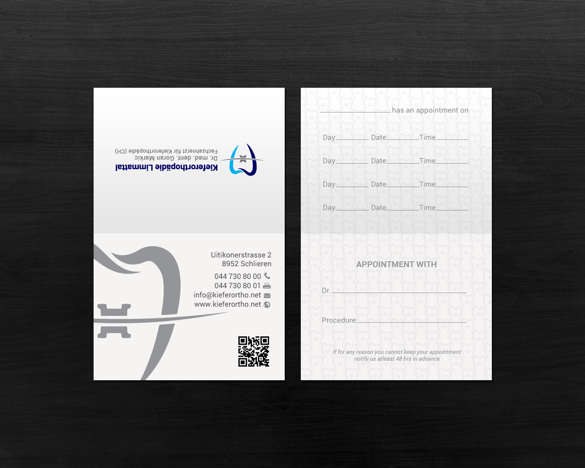 Business Card Design by chandrayaan.creative for Kieferorthopädie Limmattal GmbH | Design #17454509