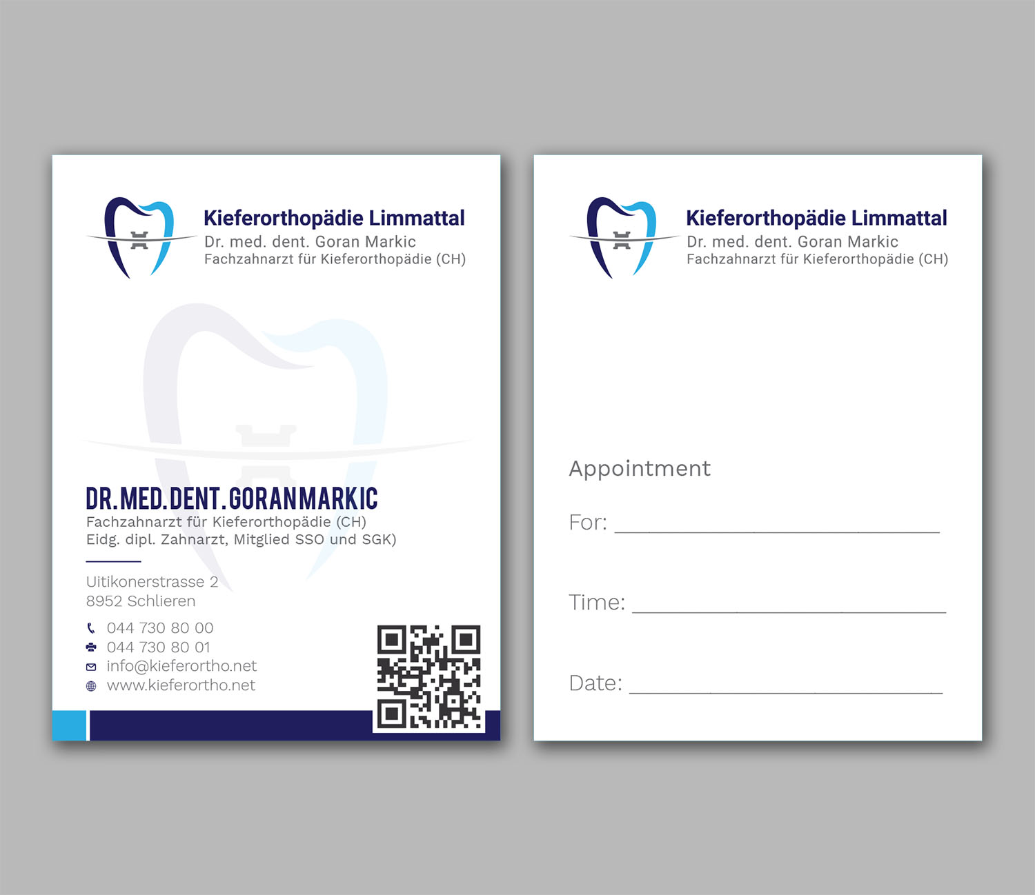 Business Card Design by Tripti Ranjan Gain for Kieferorthopädie Limmattal GmbH | Design #17323581