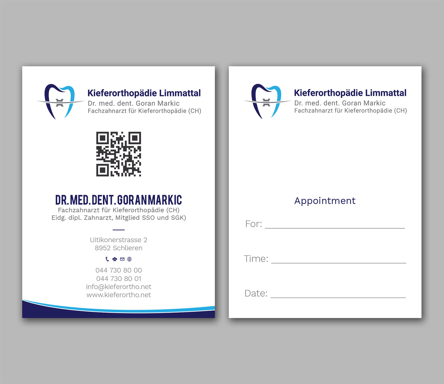 Business Card Design by Tripti Ranjan Gain for Kieferorthopädie Limmattal GmbH | Design #17323583