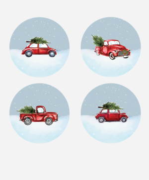 Christmas dinnerware: red car or truck with tree  | Design Graphique par alex989