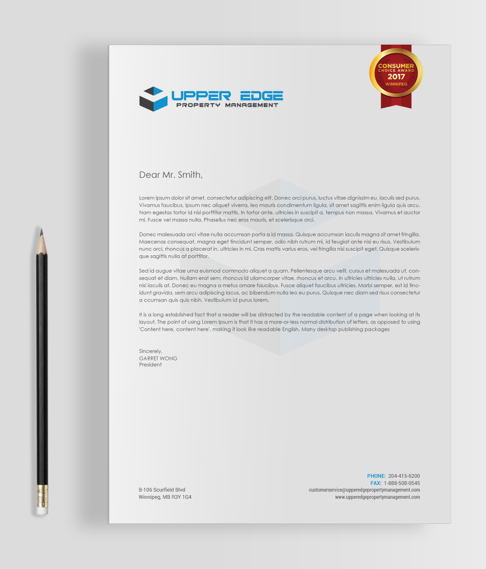 Stationery Design by chandrayaan.creative for Upper Edge Property Management Inc. | Design #17365130