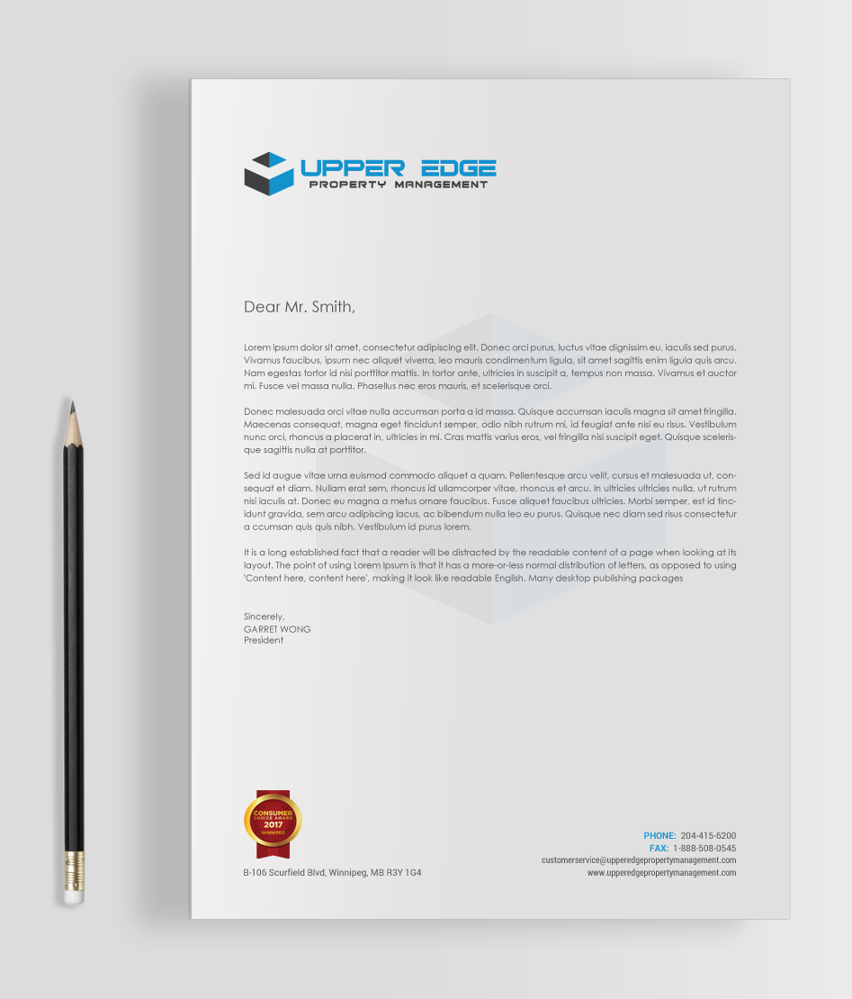 Stationery Design by chandrayaan.creative for Upper Edge Property Management Inc. | Design #17365132