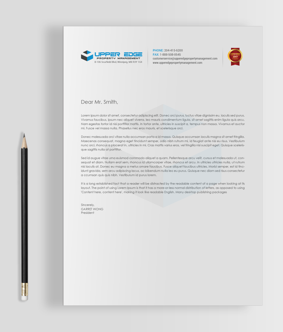 Design de Papeterie par chandrayaan.creative pour Upper Edge Property Management Inc. | Design #17365134