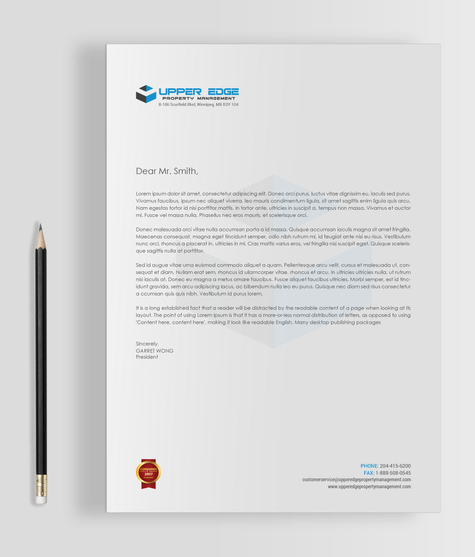 Stationery Design by chandrayaan.creative for Upper Edge Property Management Inc. | Design #17365184