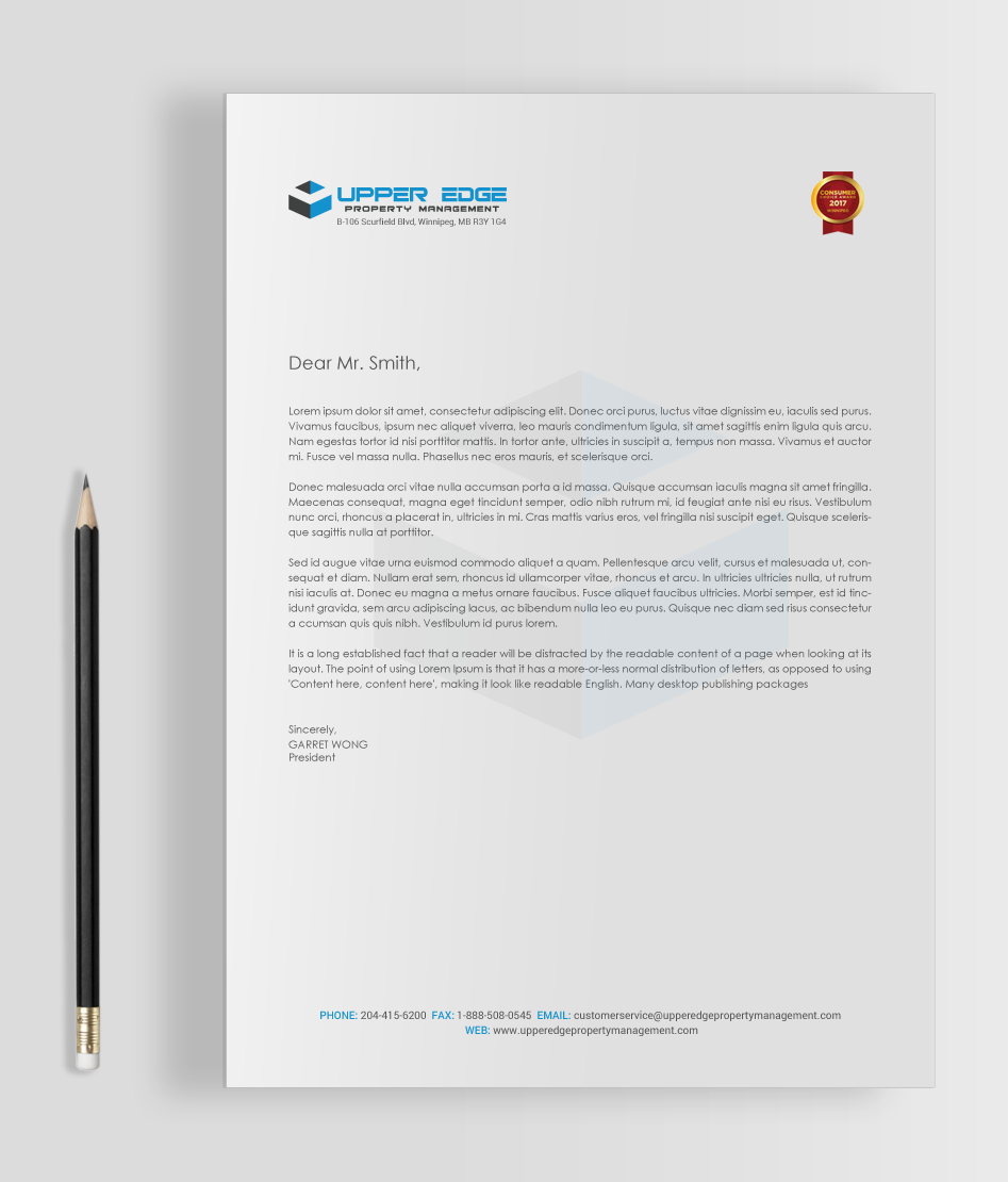 Stationery Design by chandrayaan.creative for Upper Edge Property Management Inc. | Design #17365186