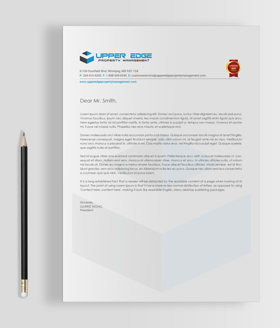 Stationery Design by chandrayaan.creative for Upper Edge Property Management Inc. | Design #17365190