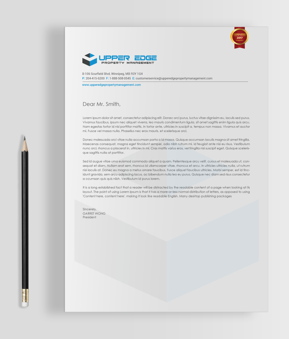 Stationery Design by chandrayaan.creative for Upper Edge Property Management Inc. | Design #17365191