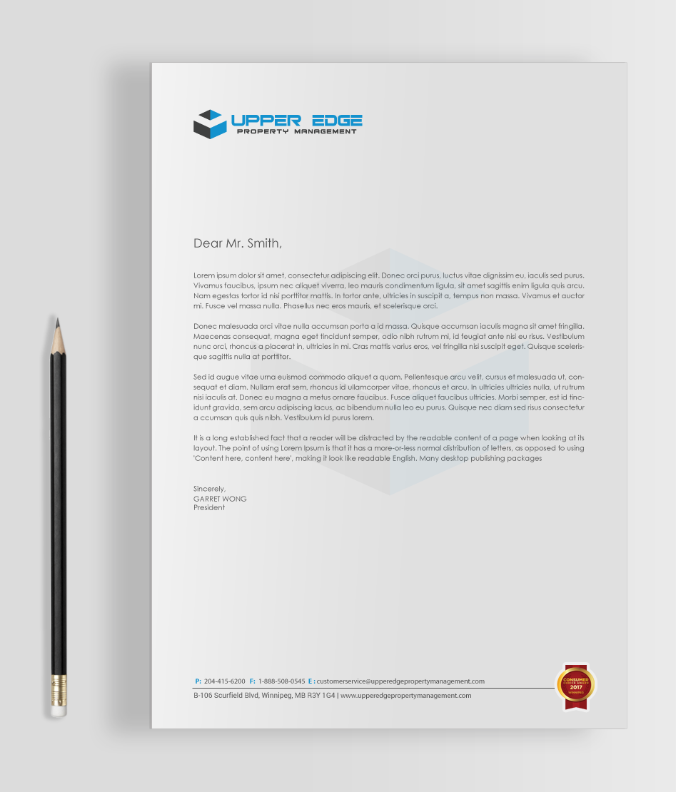 Stationery Design by chandrayaan.creative for Upper Edge Property Management Inc. | Design #17388394