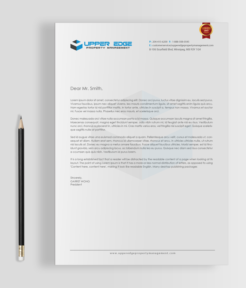 Stationery Design by chandrayaan.creative for Upper Edge Property Management Inc. | Design #17388465