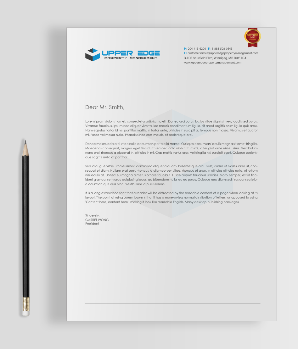 Stationery Design by chandrayaan.creative for Upper Edge Property Management Inc. | Design #17388919