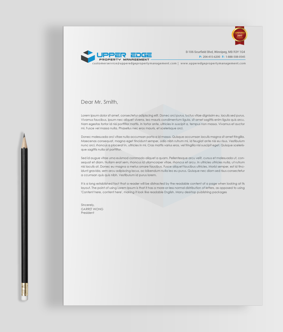 Stationery Design by chandrayaan.creative for Upper Edge Property Management Inc. | Design #17388921
