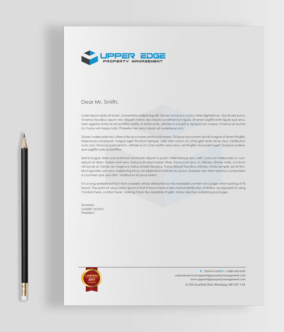 Stationery Design by chandrayaan.creative for Upper Edge Property Management Inc. | Design #17389109