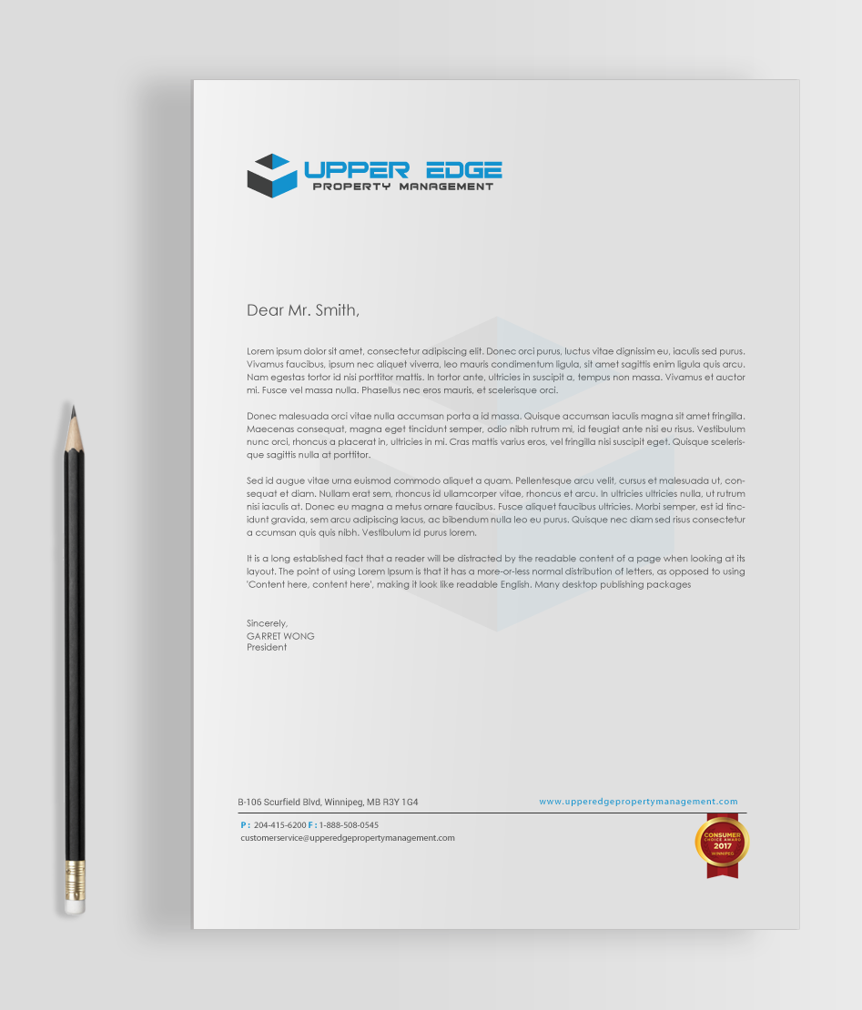 Stationery Design by chandrayaan.creative for Upper Edge Property Management Inc. | Design #17389143