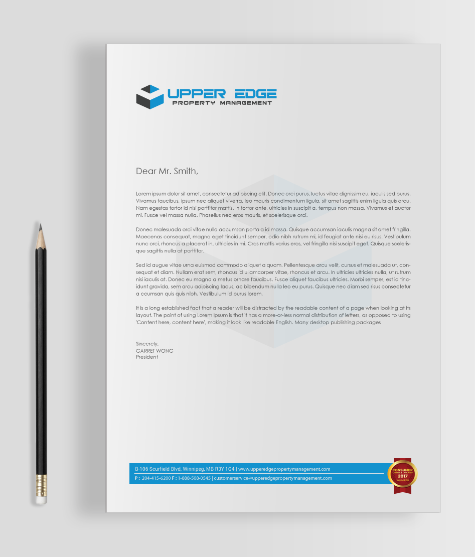 Stationery Design by chandrayaan.creative for Upper Edge Property Management Inc. | Design #17389302