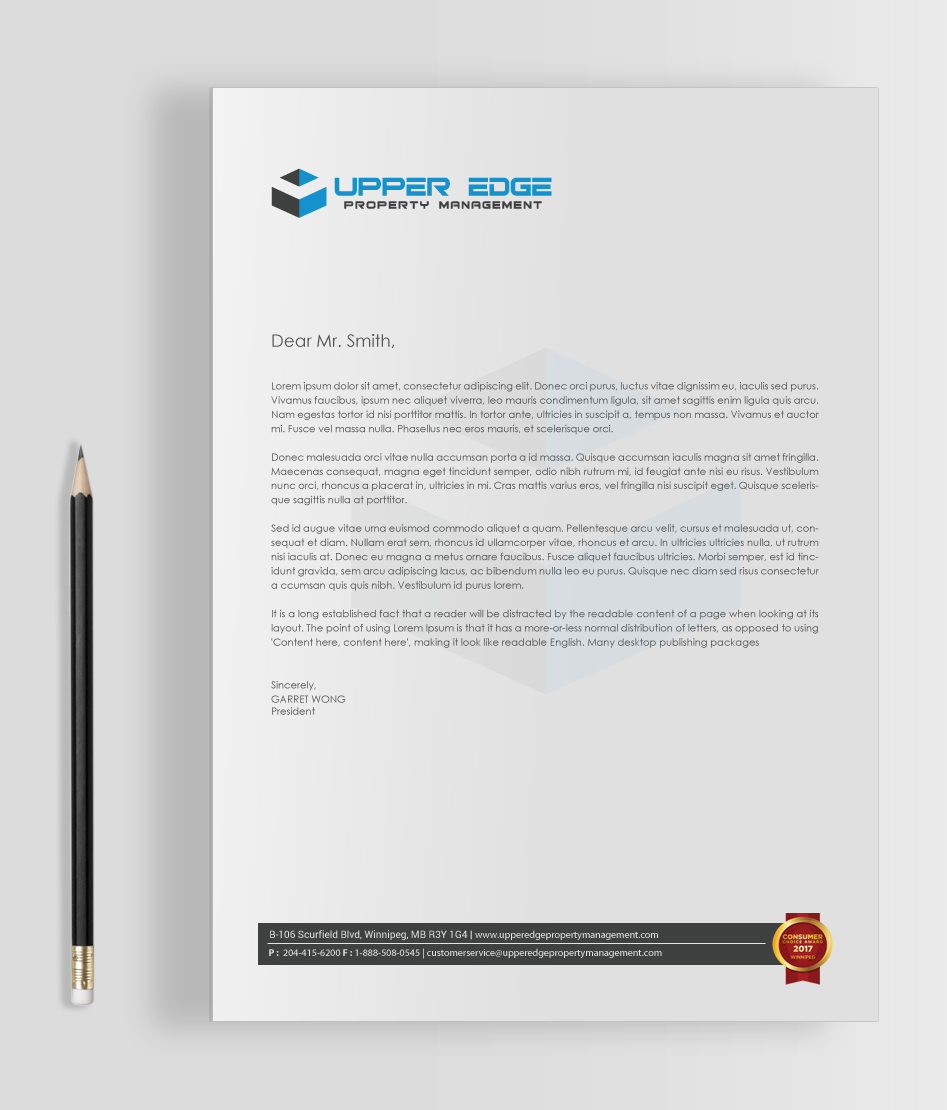 Stationery Design by chandrayaan.creative for Upper Edge Property Management Inc. | Design #17389319