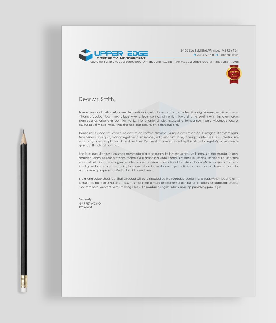 Stationery Design by chandrayaan.creative for Upper Edge Property Management Inc. | Design #17396060
