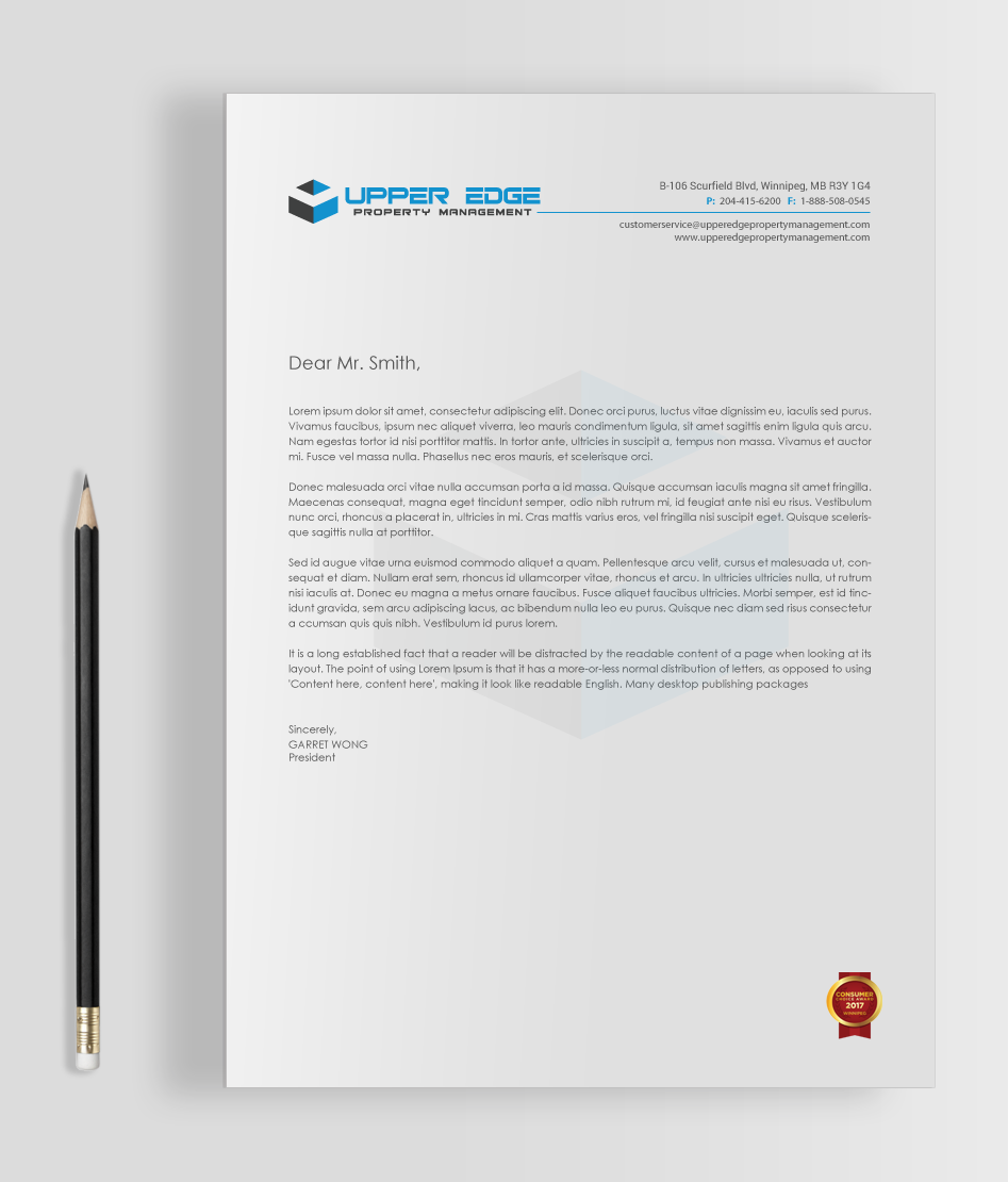 Stationery Design by chandrayaan.creative for Upper Edge Property Management Inc. | Design #17396061