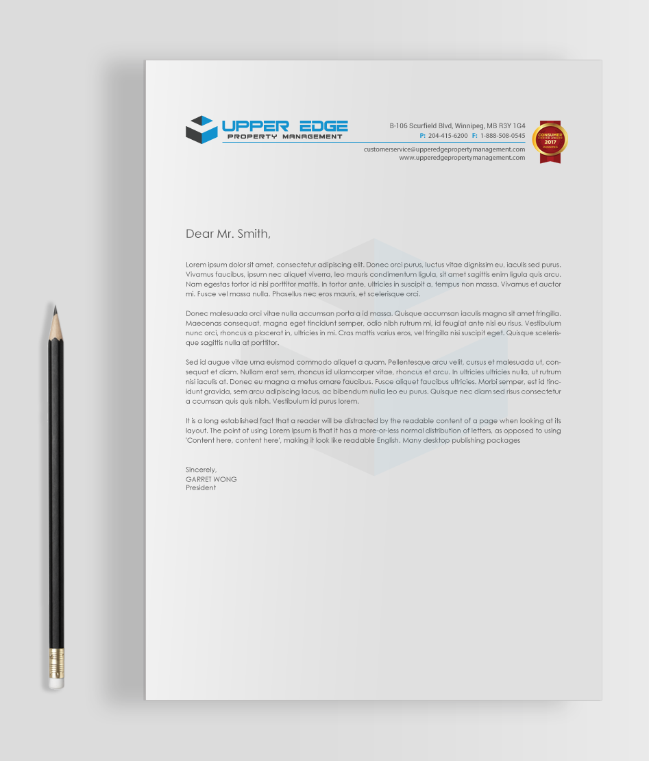 Design de Papeterie par chandrayaan.creative pour Upper Edge Property Management Inc. | Design #17396065