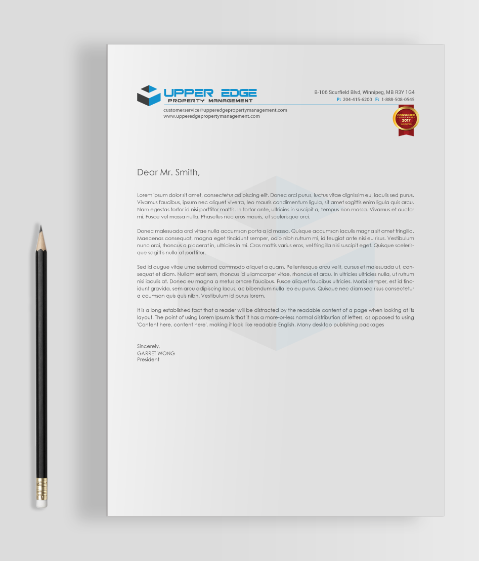 Stationery Design by chandrayaan.creative for Upper Edge Property Management Inc. | Design #17396066