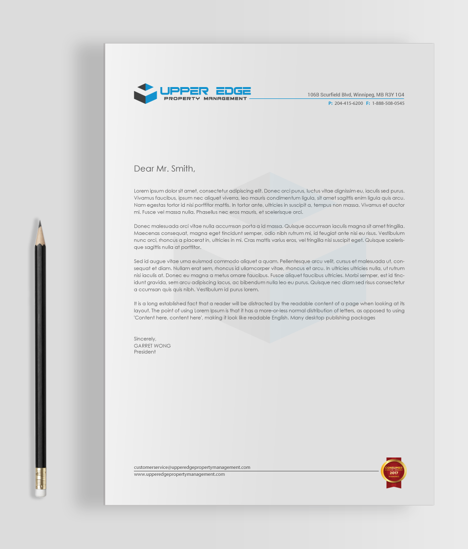 Stationery Design by chandrayaan.creative for Upper Edge Property Management Inc. | Design #17528434