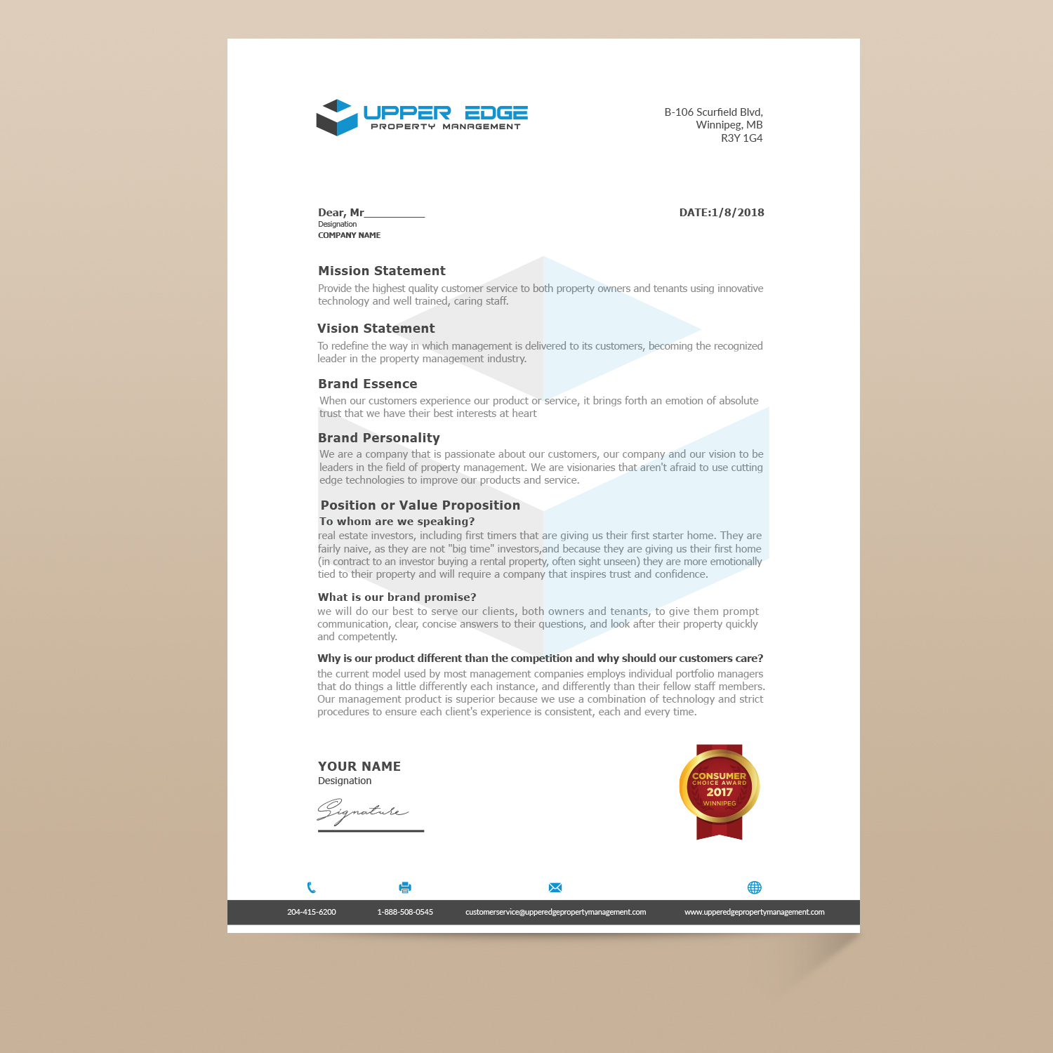 Stationery Design by bdesigner9 for Upper Edge Property Management Inc. | Design #17367418