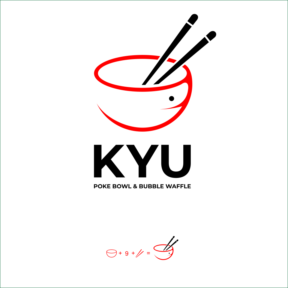 Modern Playful Asian Restaurant Logo Design For Kyu Poke Bowl Bubble Waffle By Ri Na Design