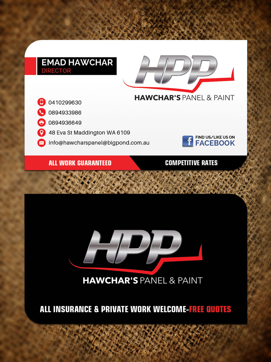 Bold, Serious, Automotive Business Card Design for HAWCHARS PANEL