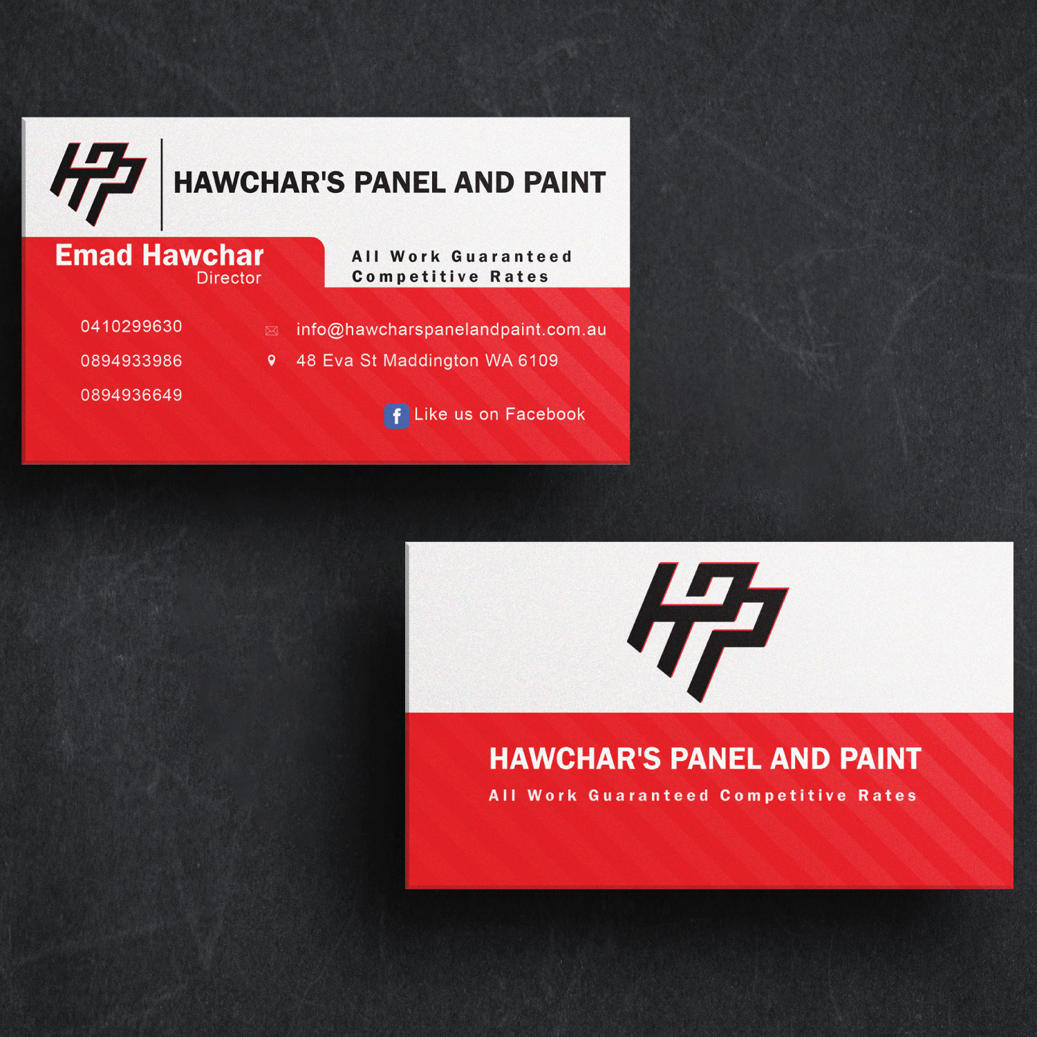 Business Card Design by uglyjohny for HAWCHARS PANEL & PAINT PTY LTD | Design #17402034