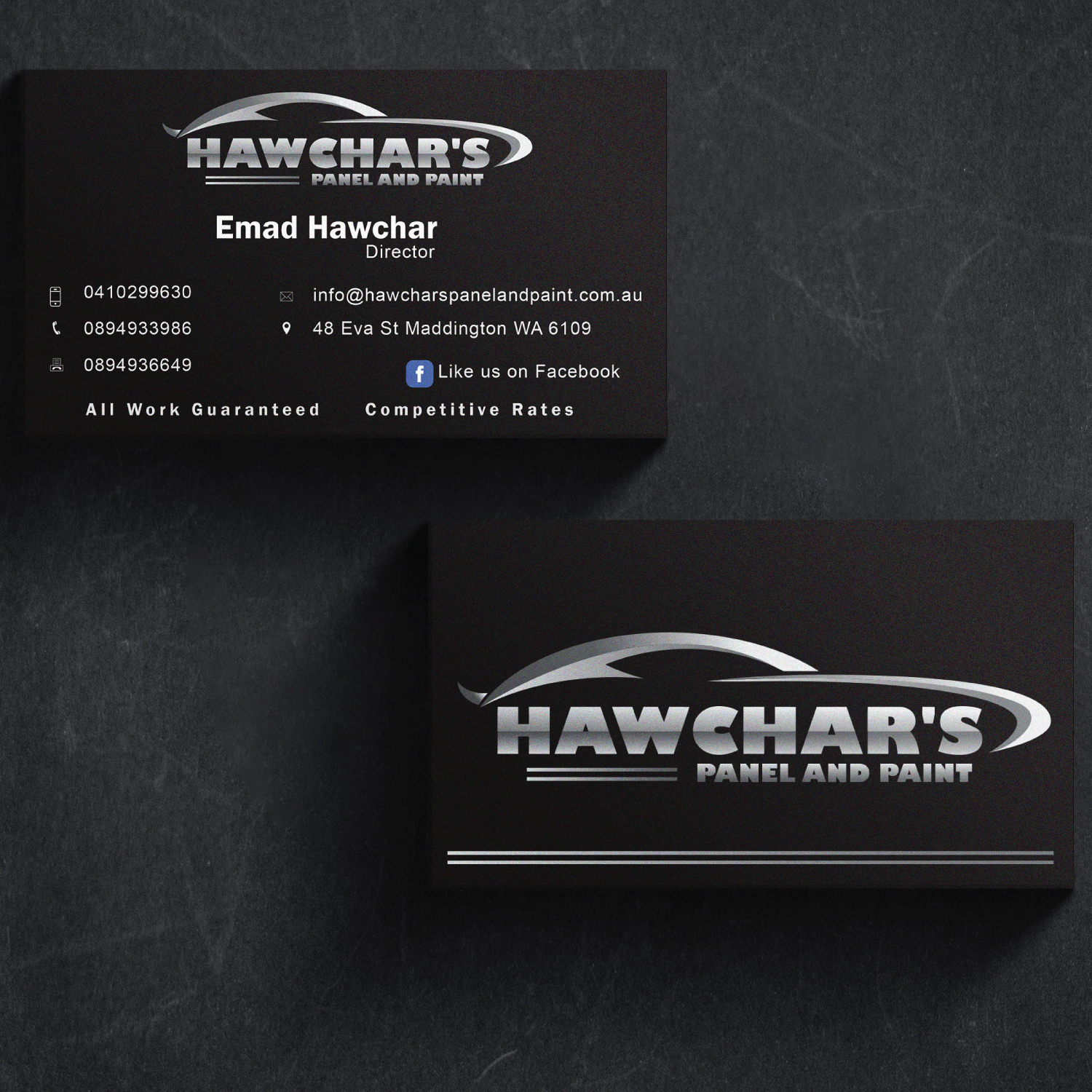 Business Card Design by uglyjohny for HAWCHARS PANEL & PAINT PTY LTD | Design #17412407