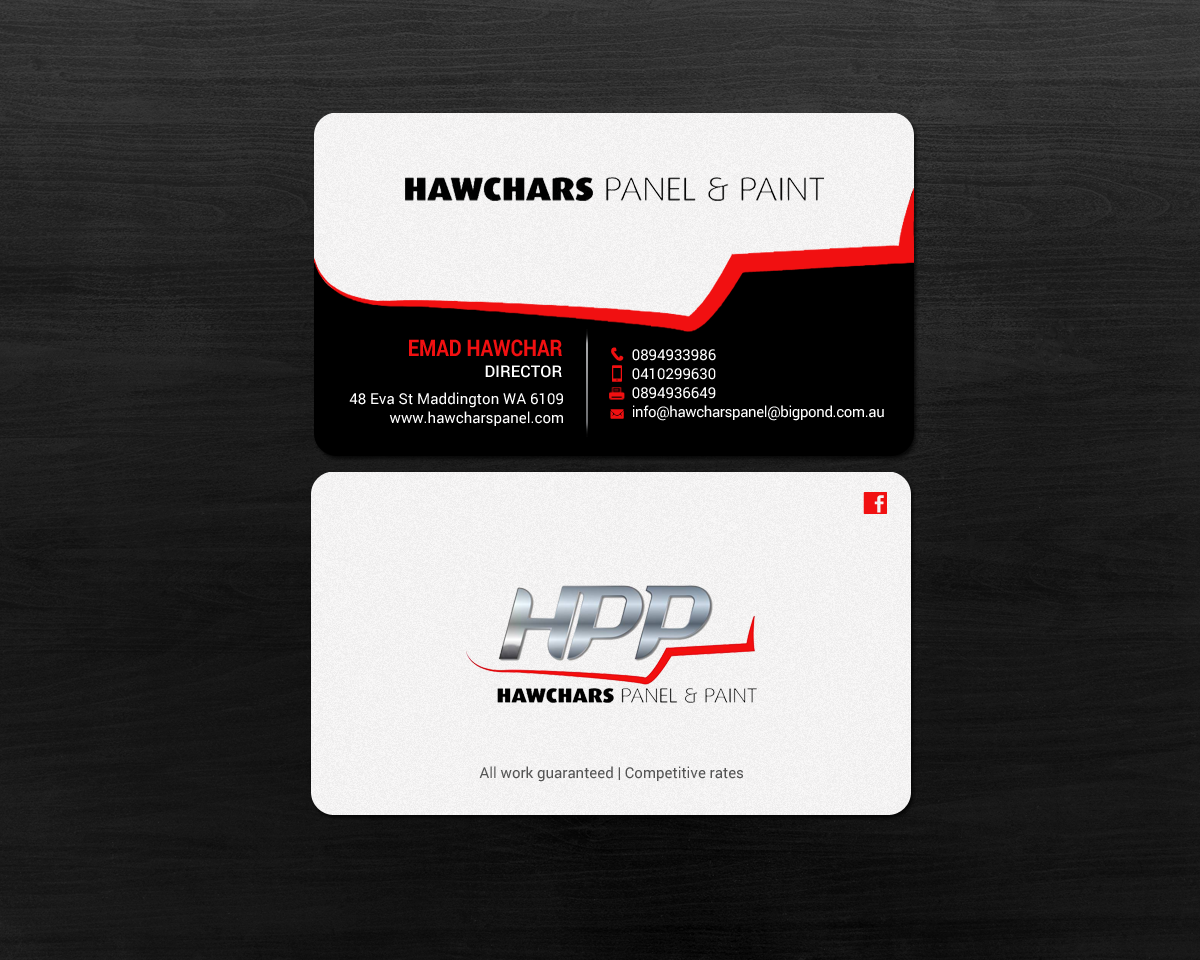Business Card Design by chandrayaan.creative for HAWCHARS PANEL & PAINT PTY LTD | Design #17377212