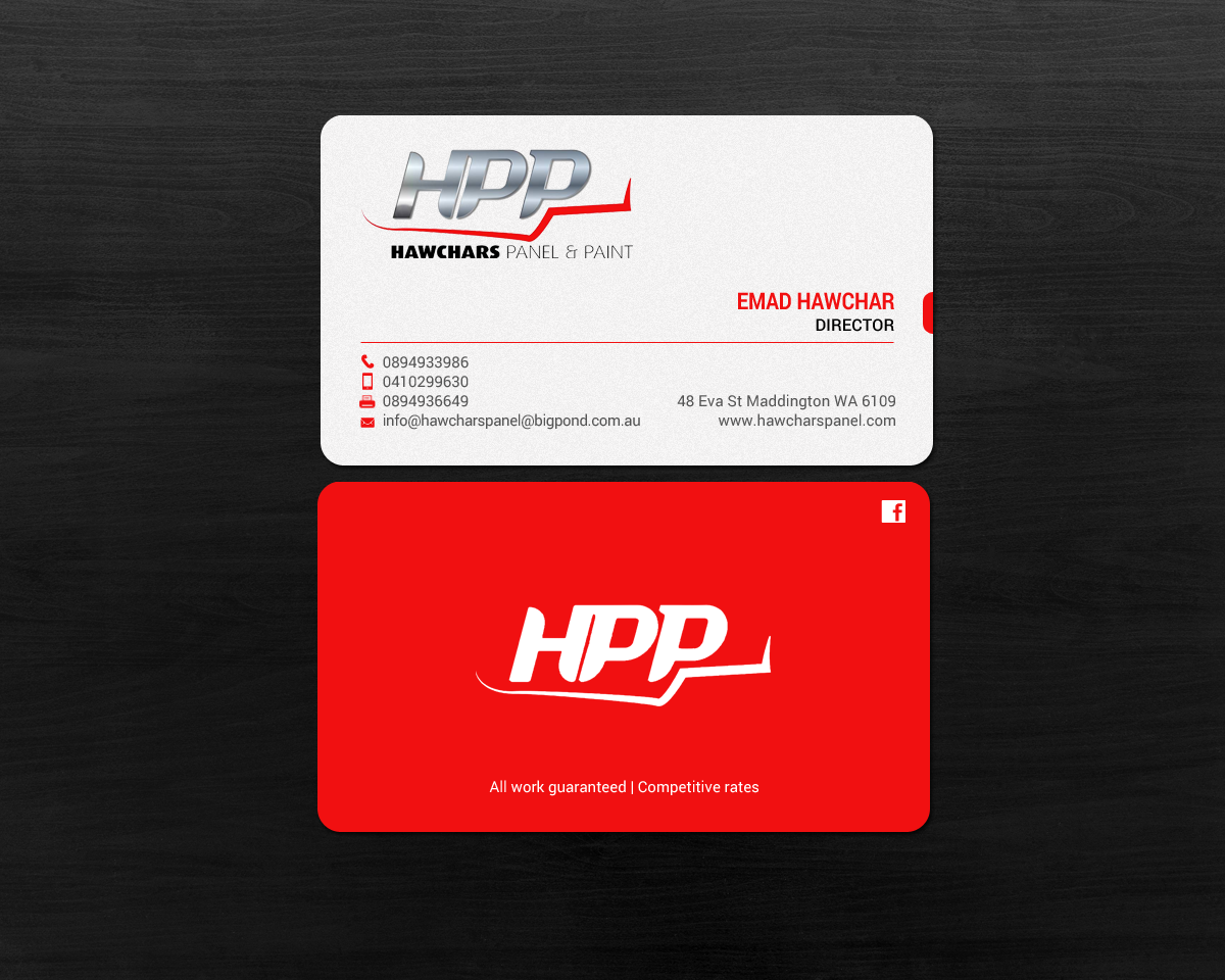 Business Card Design by chandrayaan.creative for HAWCHARS PANEL & PAINT PTY LTD | Design #17377357
