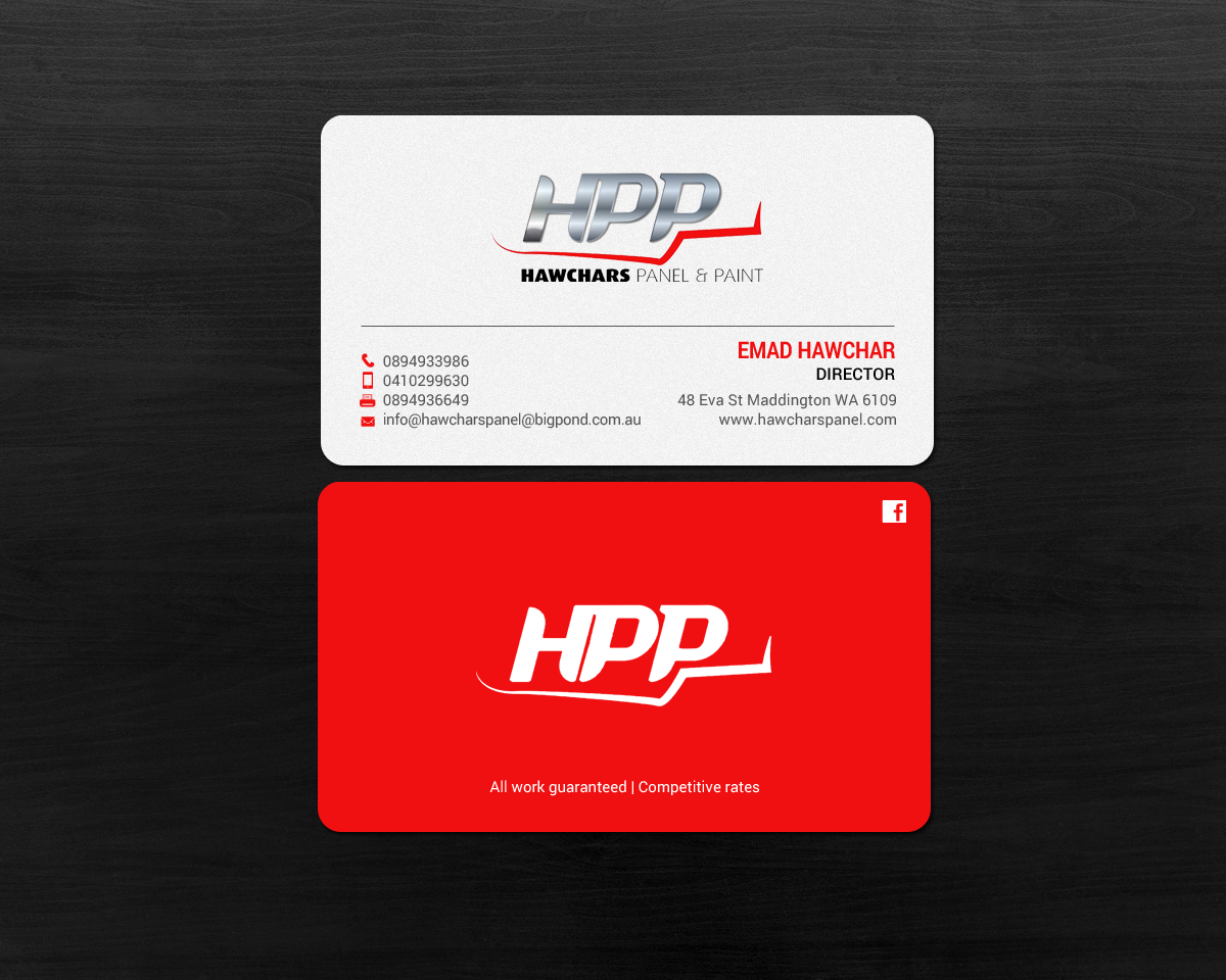 Business Card Design by chandrayaan.creative for HAWCHARS PANEL & PAINT PTY LTD | Design #17377385
