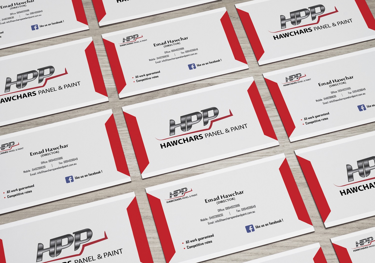 Business Card Design by RaheedFarooq for HAWCHARS PANEL & PAINT PTY LTD | Design #17412973